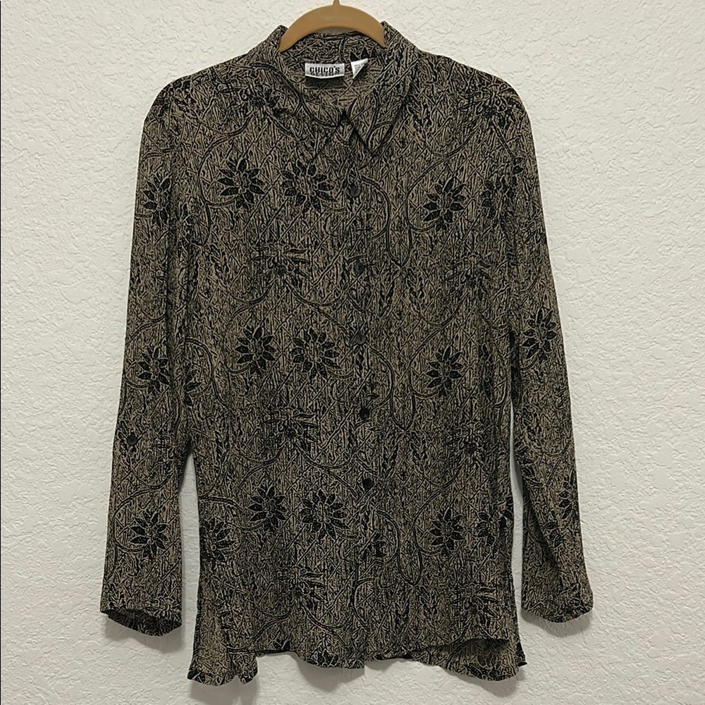 Chico's Black and Tan Patterned Blouse